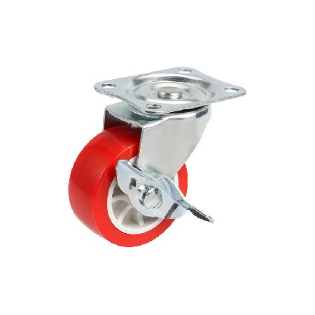 刹车轻型餐车轮2.5寸平板PVC万向轮子白芯红面配件红色脚轮直销