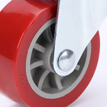 威科脚轮中型万向静音耐磨聚氨酯红PU固定活动刹车推车轮2.5寸
