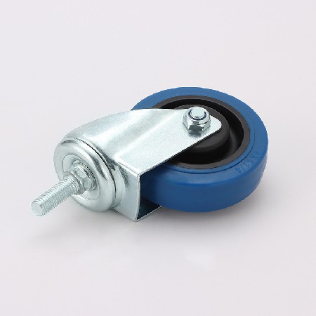 丝杆中型蓝色TPR橡胶脚轮 批发防缠绕平板手推车橡胶轮带刹车脚轮